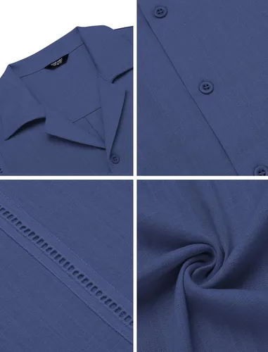 Vista 4 de COOFANDY Camisa de guayabera cubana de lino de manga corta con botones para hombre