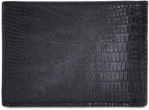 Vista 3 de Cuadra Cartera para hombre en piel auténtica de lagarto, Negro -, Cartera negra para hombre en piel de lagarto auténtica