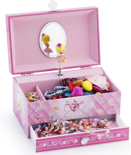 Vista 4 de RR ROUND RICH DESIGN Joyero musical para niñas con bailarina y lindo tema de princesa, color rosa