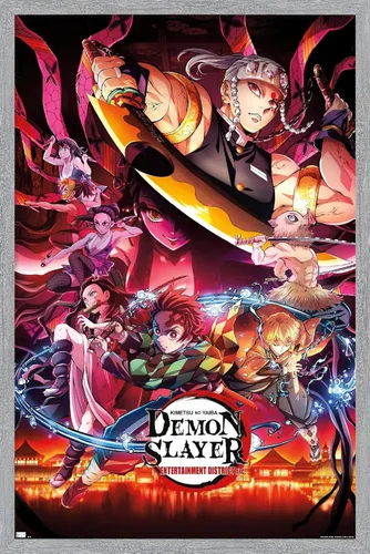 Vista 8 de Demon Slayer - Póster de pared Key Visual 1, 22.4 pulgadas de largo x 14.7 pulgadas de ancho, versión enmarcada de madera de granero