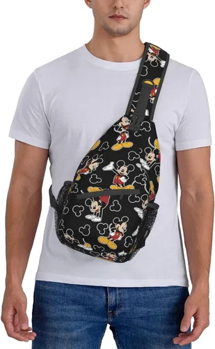 Vista 6 de EVWKL Linda mochila cruzada de Mickey Mouse para mujeres y hombres, bolsa de pecho para mujer, bolso de viaje, deportes, senderismo, Negro-2