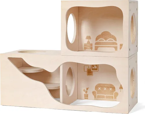 Vista 8 de Casa de madera para hámster, túnel de hábitat para mascotas