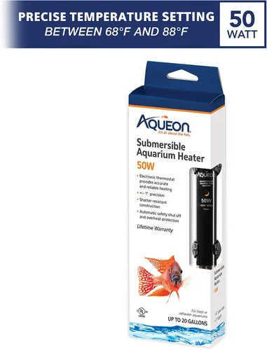 Vista 2 de Aqueon Calentador sumergible para acuario, 50 vatios, hasta 20 galones Calentador de acuario de 50 vatios para tanques de agua dulce y salada
