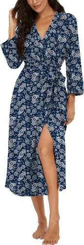 Vista 48 de VINTATRE Bata tipo kimono para mujer, bata larga de punto, ligera, suave, ropa de dormir con cuello en V, casual, ropa de descanso para mujer Verde