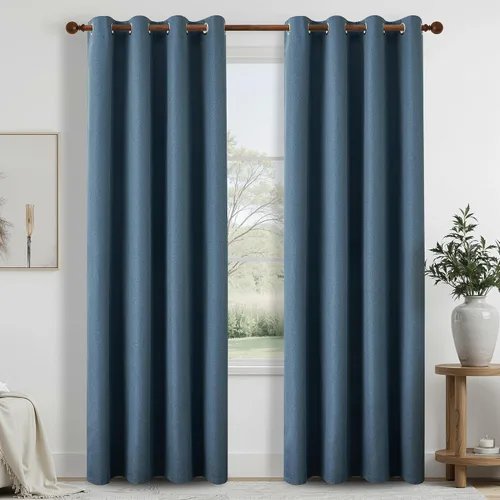 Vista 45 de DONREN Cortinas opacas completas para dormitorio, aislamiento térmico y reducción de ruido, cortinas de lino con ojales para sala de estar y Negro