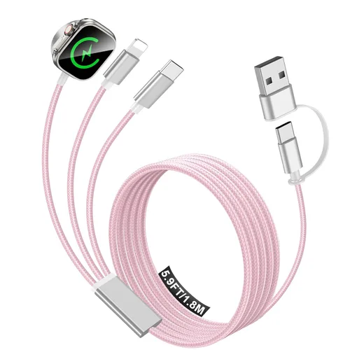 Vista 14 de Esenciales de viaje para cargador de Apple Watch, cargador de iPhone, cable de carga múltiple 3 en 2, tipo C, Lightning/cable magnético de carga