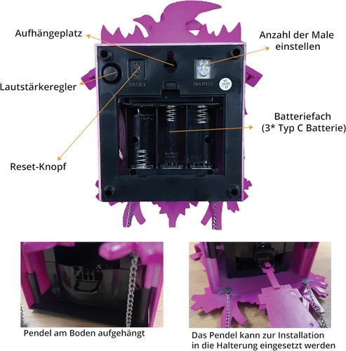Vista 9 de WALPLUS Reloj de pared clásico de cuco rosa con diseño de pájaro colgante para decoración del hogar, reloj de Navidad, regalos