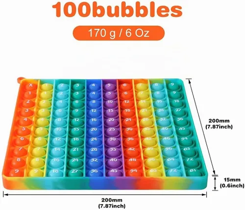 Vista 2 de DK-SIMINA P0pp Grande con Números, Hoyuelos Cuadrados Arcoíris Juguete Fidgett Ttoy 100 Burbujas Juguete Matemático Herramienta de Aprendizaje