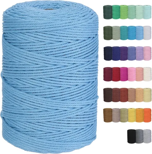 Vista 41 de Cuerda de macramé de algodón de 2 mm, 220 yardas, suministros naturales de macramé de color, cuerda de algodón suave para artesanía, para colgar