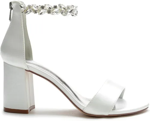 Vista 4 de Hyinlays Zapatos de tacón alto con punta abierta para mujer, tacón alto, para boda, baile de noche, baile, fiesta, correa de tobillo, zapatos