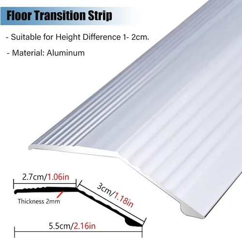 Vista 2 de Tiras de transición de aluminio para umbrales, reductor de rampa de umbral para puertas, baldosas de silla de ruedas, suelos de madera, borde
