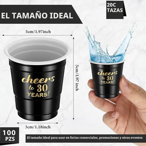 Vista 2 de Vasos de chupito de 100 piezas de Cheers to 30 Years 50th