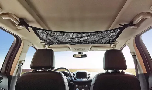 Vista 2 de Red de carga de techo para automóvil, 31 x 21 pulgadas, ajustable de malla de doble capa, organizador de techo para SUV, accesorios Van Life