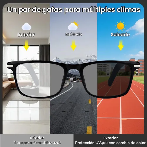 Vista 2 de Gafas inteligentes AI, gafas de audio Bluetooth, gafas UV fotocrómicas Negro-M09