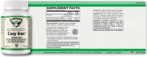 Vista 2 de Easy Iron (patentado Ferrochel®, bisglicinato de hierro) - 180 Cápsulas Vegetarianas Patented Ferrochel®, Iron Bisglycinate