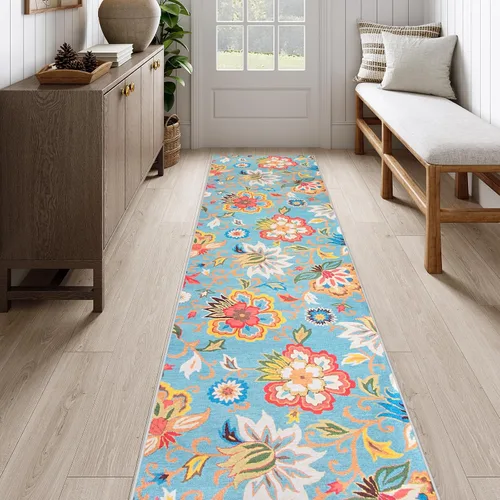 Vista 51 de Beeiva Alfombras florales de entrada, lavables para interiores, ultra fina, de 2 x 3 pies, antideslizante, para cocina, tapete de cachemira suave