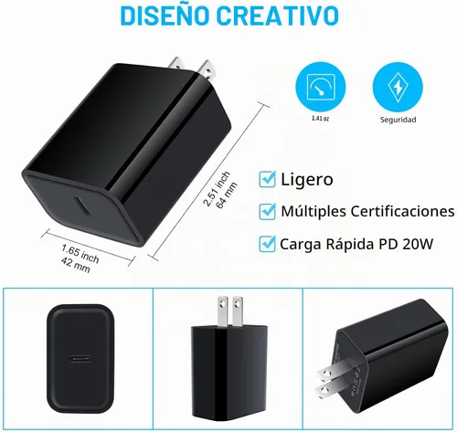 Vista 4 de Cargador de pared USB C, cable de carga rápida PD de 20 W para Samsung Galaxy S25 S24 S23 S22 S21 S20 FE A16 A15 5G A14 A21, Google Pixel 10 9 Pro