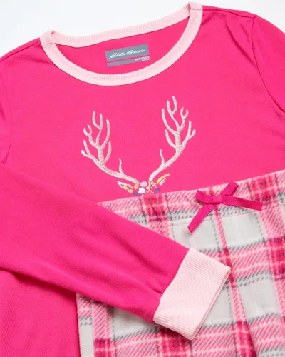Vista 3 de Eddie Bauer Conjunto de pijama para niña, acogedor conjunto de ropa de dormir de invierno de forro polar, camisa de manga larga de 4 piezas