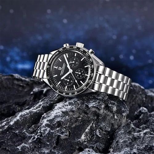 Vista 4 de Pagani Design 1701 - Reloj de cuarzo para hombre, esfera de acero inoxidable, analógico, automático, resistente al agua, 328.1ft, con zafiro, Negro