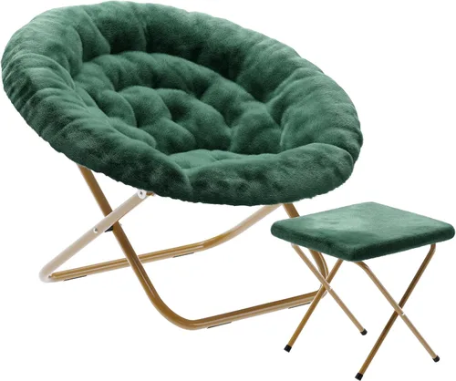 Vista 15 de Flash Furniture Gwen - Silla plegable de gran tamaño con otomana, silla lunar de piel sintética, marco de acero duradero, para dormitorio