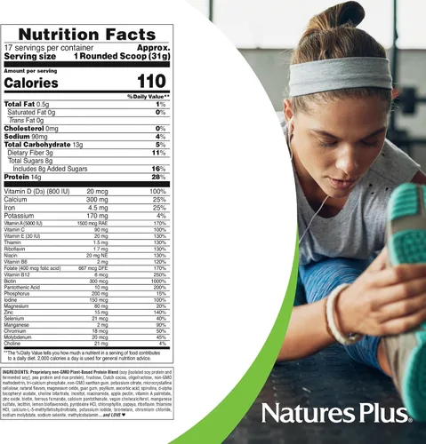 Vista 5 de NaturesPlus SPIRU-TEIN, mantequilla de maní de chocolate, 1.2 libras, batido de proteínas a base de plantas, sin OMG, vegetariano, sin gluten, 16