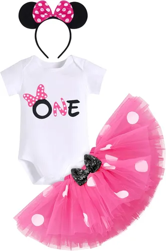Vista 3 de Conjunto de falda de princesa con diseño de lunares para bebé para el primer cumpleaños de niñas