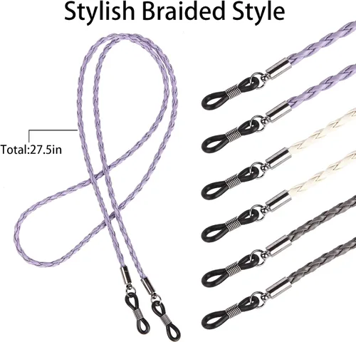 Vista 6 de QINGZHE 6 cadenas de correa para gafas para mujer, antideslizantes, alrededor del cuello, correas de cuero ajustables