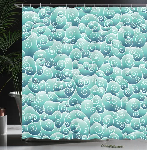 Vista 3 de Ambesonne Decor Collection, juego de cortina con ganchos para regadera turquesa verde azulado