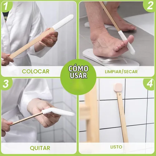 Vista 4 de Yaomiao Juego de 2 cepillos de mango largo para dedos de los pies de 15.75 pulgadas, cepillo de toalla de pie de madera con fundas de secado suaves
