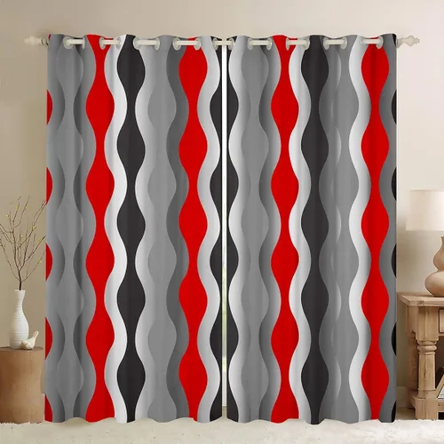 Vista 14 de Cortinas circulares geométricas para dormitorio, sala de estar, niñas, niños, retro, con ojales, cortinas de ventana con ojales, decoración