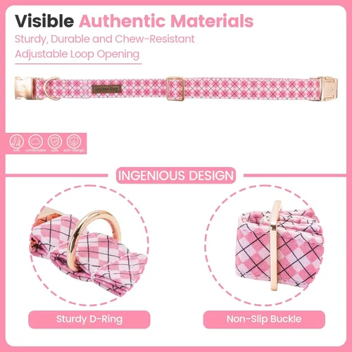 Vista 45 de Collar de perro Lionheart Glory, collar de perro rosa con flor, lindo collar para mascotas con patrón floral ajustable para perros pequeños Rosado