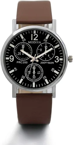 Vista 5 de Cooki - Reloj de pulsera, analógico, de cuarzo para hombre, esfera redonda, diseño sencillo, extensible de piel.
