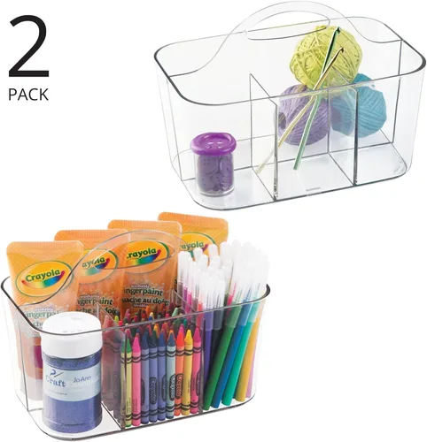 Vista 2 de mDesign Organizador portátil de plástico para manualidades, cesta dividida con asa para manualidades, costura, suministros de arte, capacidad