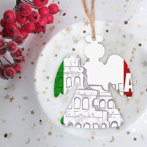 Vista 7 de 4 adornos de Navidad de madera, bandera italiana romana, adorno de árbol de Navidad, adornos de madera para vacaciones, Navidad, decoraciones