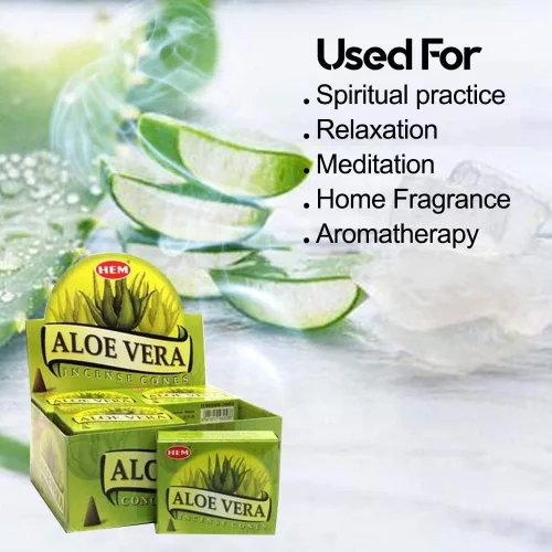 Vista 2 de Aloe Vera - Caja de 12 cajas, 10 conos cada una - Incienso HEM de la India
