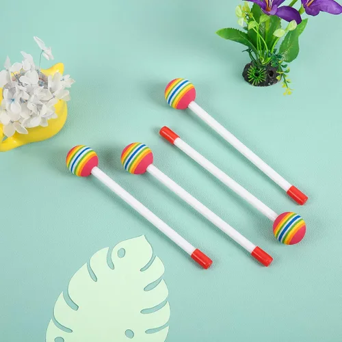 Vista 5 de 10 piezas de baquetas para niños, baquetas de caramelo arcoíris de espuma suave con cabeza de percusión para juguetes de ritmo Paletas de piruleta