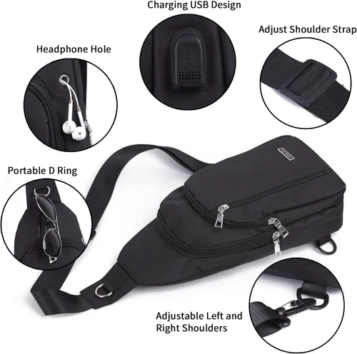 Vista 4 de Seoky Rop Bolso bandolera pequeño para hombres y mujeres, una correa para el hombro, bolsa cruzada para el cuerpo, mochila para viajes