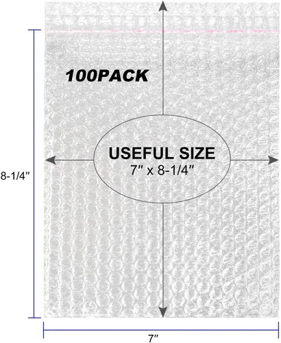 Vista 2 de 100 bolsas de burbujas transparentes de 7 x 8-1/4 pulgadas, bolsas de burbujas autoadhesivas de doble pared para embalaje, mudanza, envío, correo