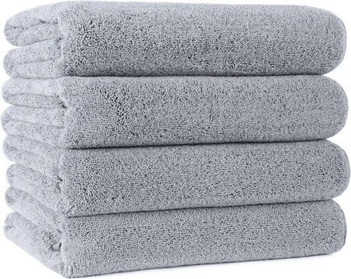 Vista 7 de POLYTE Toalla de baño de microfibra de secado rápido sin pelusas, 57 x 30 pulgadas, paquete de 4 (beige)