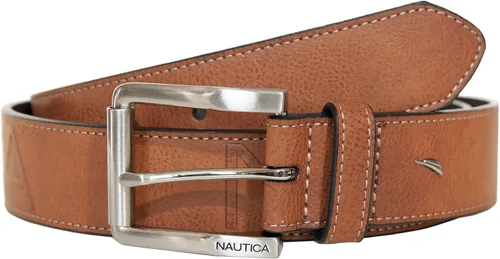 Vista 3 de Nautica Men's Signature Leather and Canvas Belt Ribbon Detail Flag Design Classic Casual Metal Buckle