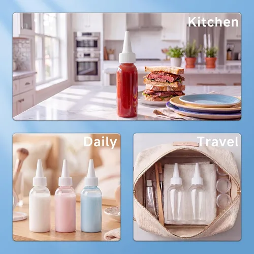 Vista 6 de TRENDBOX Aplicador de botellas de plástico transparente de 2 onzas con tapa superior giratoria sin BPA para aceites y líquidos para el cabello 2 oz