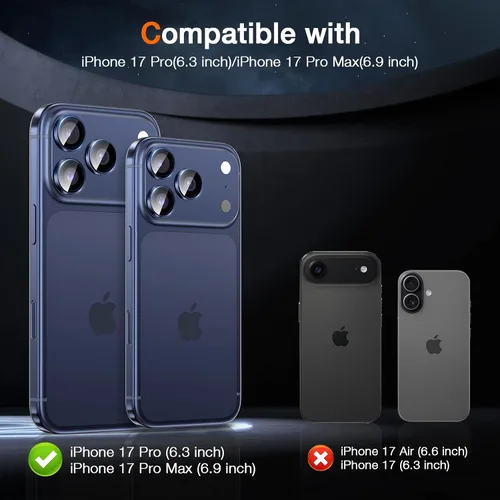 Vista 2 de LK Protector de lente de cámara para iPhone 17 Pro/17 Pro Max [Top 9H+ Grado Militar A Prueba de Roturas] Instalación de Un Clic, Ultra-Resistente