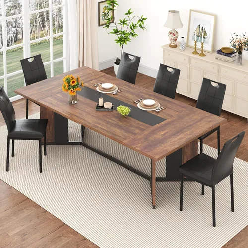 Vista 11 de chartustriable Mesa de comedor para 4 a 6 personas, mesa de cocina moderna grande de 71 pulgadas con diseño de camino de mesa integrado, mesa