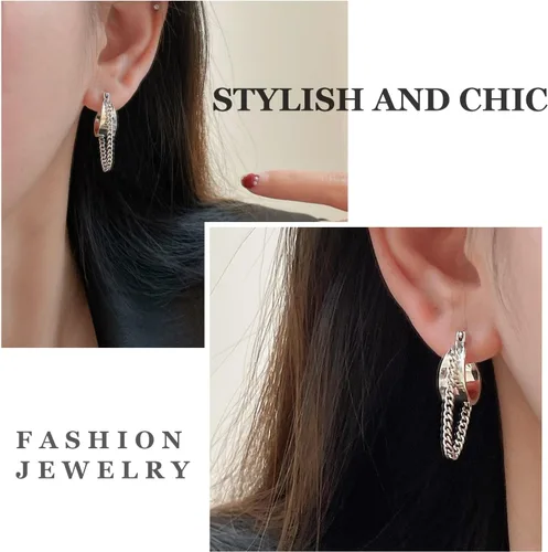 Vista 4 de Ritach Pendientes de Cadena Dorada para Mujer, Elegantes y Tendenziosos, de Plata de Ley 925 con Poste, Chapados en Oro de 14k, Pendientes de Aro