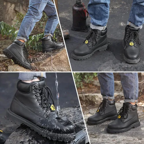Vista 5 de Botas de trabajo con punta de acero resistentes al agua para hombres, zapatos de trabajo indestructibles, antideslizantes, industriales
