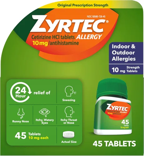 Vista 10 de Zyrtec Tabletas para aliviar la alergia las 24 horas, medicina de acción rápida para alergias en interiores y exteriores, cetirizina 10 mg