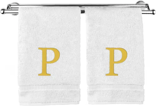 Vista 168 de Toalla de mano monogramada, regalo personalizado, juego de 2 - Toalla bordada con letra de bloque dorada - Extra absorbente 100% algodón turco