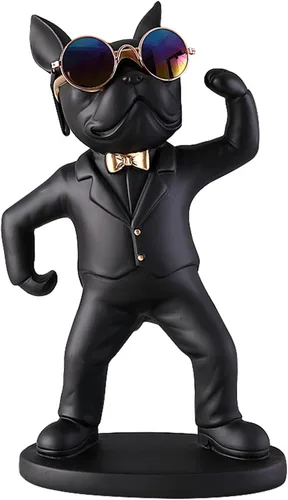 Vista 8 de Resin Bulldog Tray Statue Animal Sculpture Storage Bank Coin Dog French Table Home Candy for Decorations Home Decor Office Cute Butler Statues(Black)