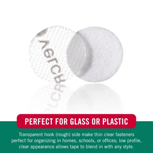 Vista 6 de Pack combo cinta de puntos con Velcro para ganchos y bucles VEL151, 3/4 pulgadas de diámetro, transparente (caja de 200)