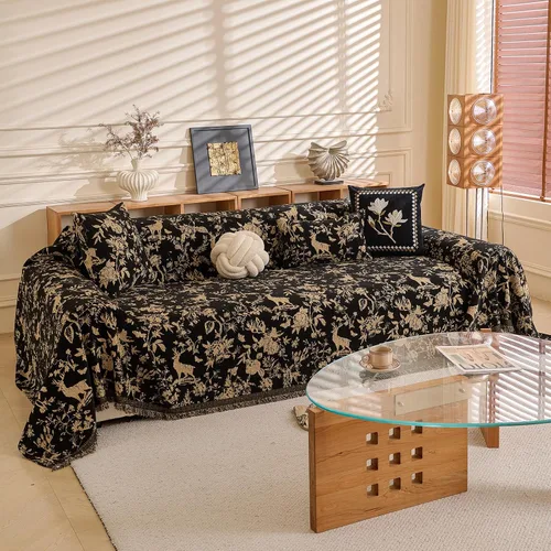 Vista 15 de DREAMINGO Funda para sillón reclinable con estampado floral verde y botánico de jacquard, 1 cojín, acogedora funda de felpilla para sala de estar